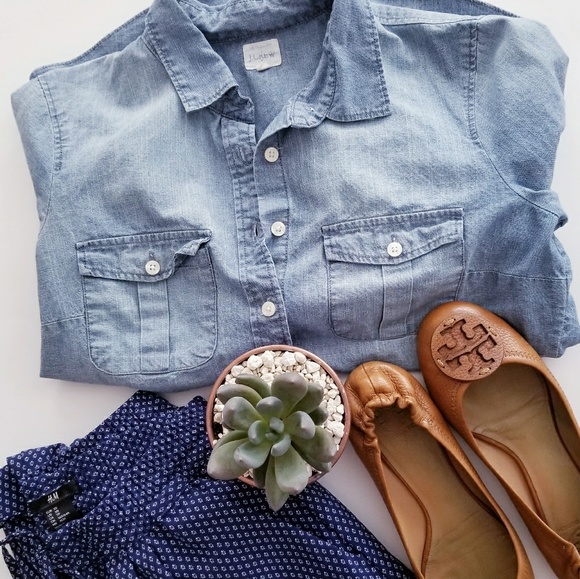 J Crew Button Chambray Shirt Blue Long Sleeve Top - Picture 7 of 7